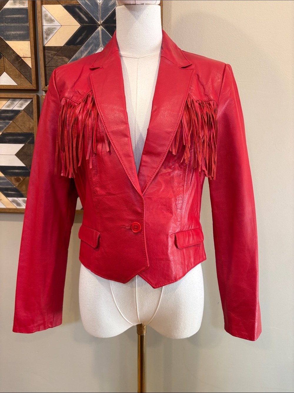 Vintage Red Leather Western Fringe Blazer Jacket Oakridge by Scully XS / Small